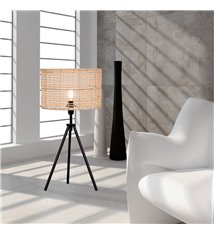 Lampe moderne Bora métal noir et rotin naturel compatible LED