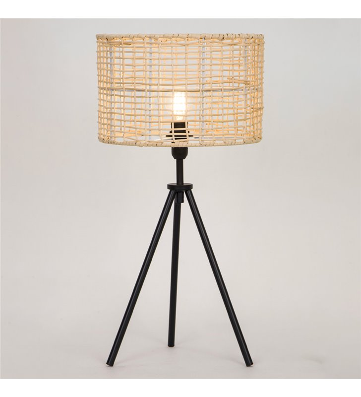 Lampe moderne Bora métal noir et rotin naturel compatible LED