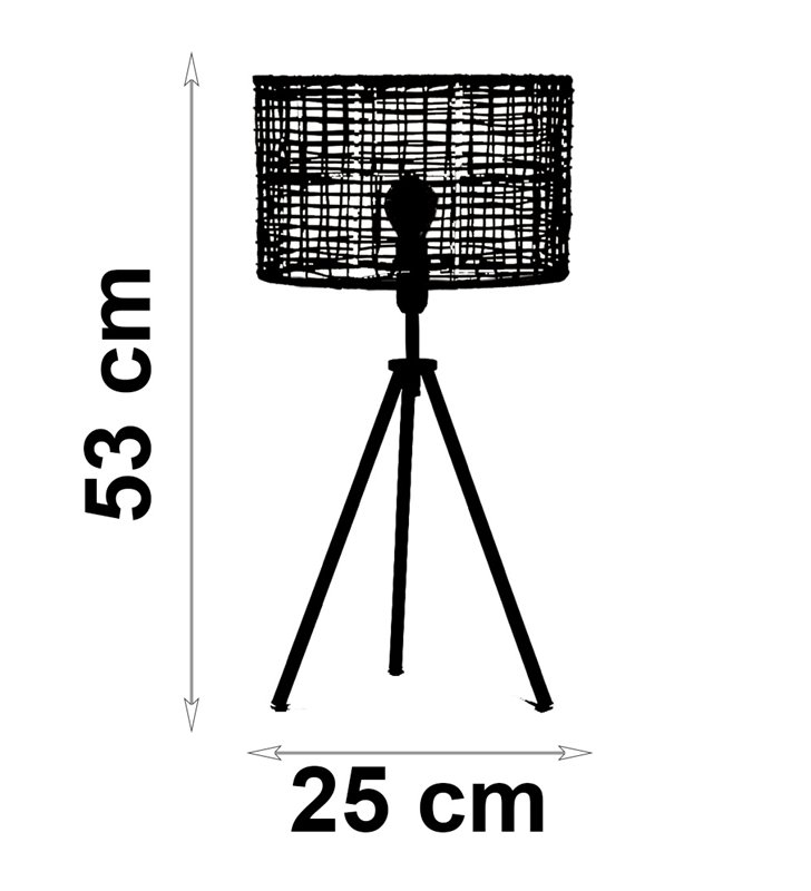 Lampe moderne Bora métal noir et rotin naturel compatible LED