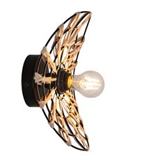 Applique murale ou plafond Flora métal noir rotin naturel compatible LED