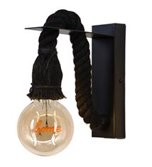 Applique murale moderne Mila métal et corde noir Avec Ampoule LED