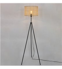 Lampadaire moderne Bora 150cm métal noir et rotin naturel compatible LED