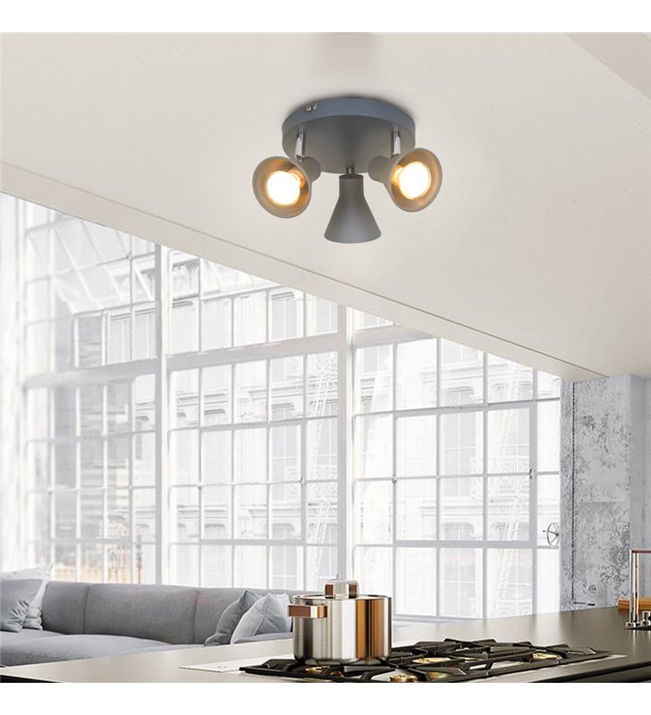 Plafonnier design Carter 3 ampoules métal gris compatible LED