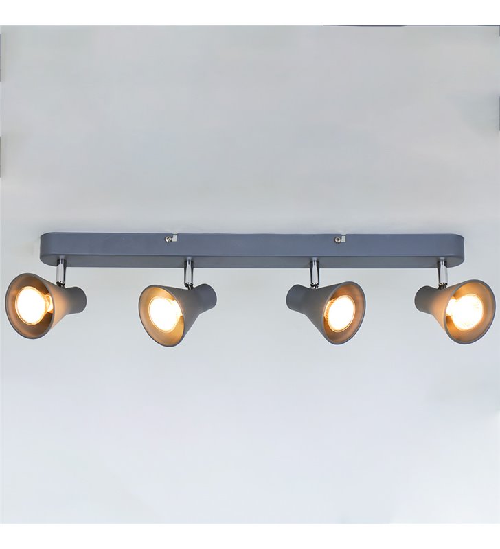 Réglette ou plafonnier Carter 4 ampoules métal gris compatible LED