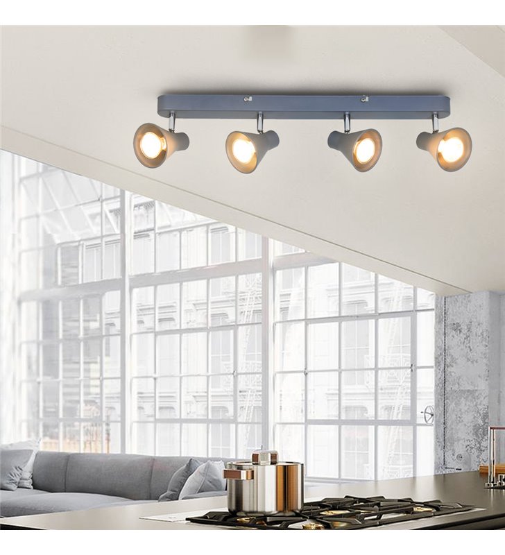 Réglette ou plafonnier Carter 4 ampoules métal gris compatible LED