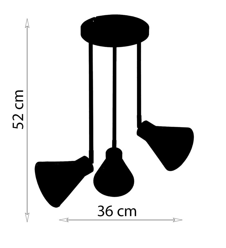 Suspension moderne Garvin 52cm 3 abats jours métal noir compatible LED