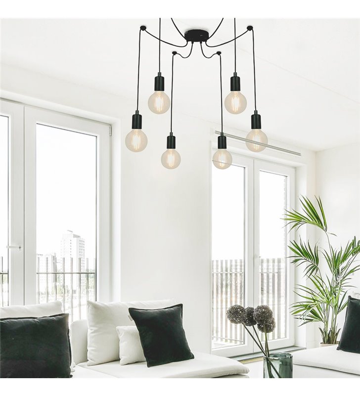 Suspension ou plafonnier design Lina 150cm réglable métal noir compatible LED