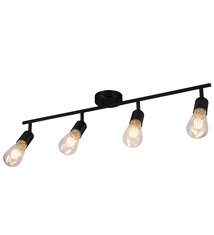 Réglette ou plafonnier moderne Lina métal noir 4 ampoules compatible LED