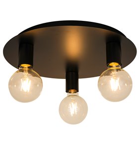 Eclairage plafond Lina 3 ampoules métal noir compatible LED