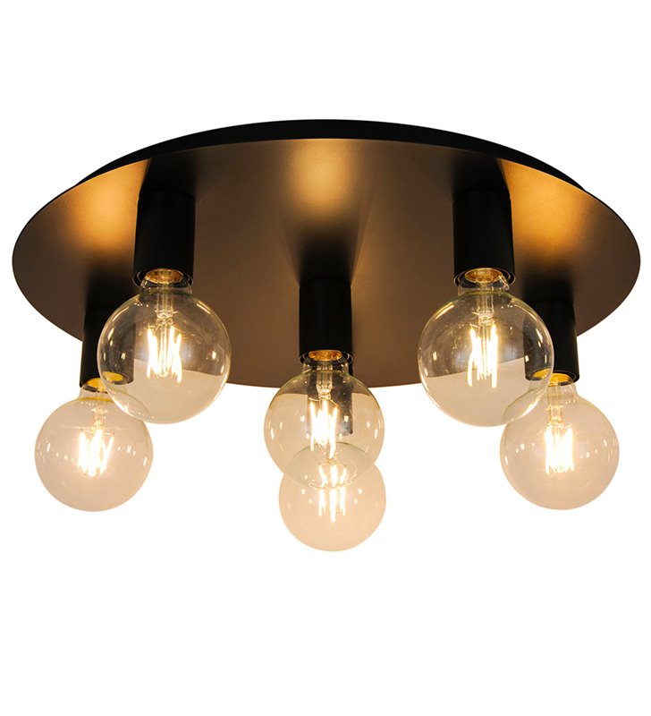 Plafonnier design Lina 6 ampoules métal noir compatible LED