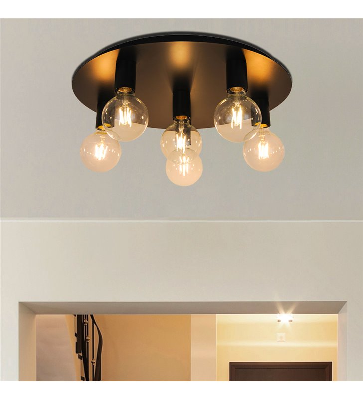 Plafonnier design Lina 6 ampoules métal noir compatible LED