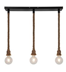 Suspension moderne Mila 100cm réglable métal noir et corde naturel  LED