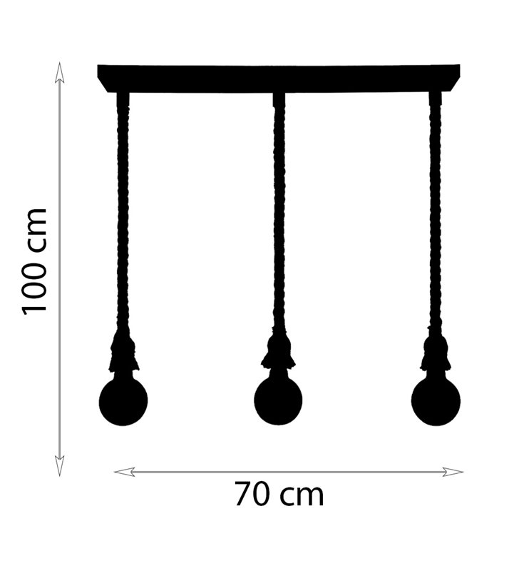Suspension moderne Mila 100cm réglable métal noir et corde naturel  LED
