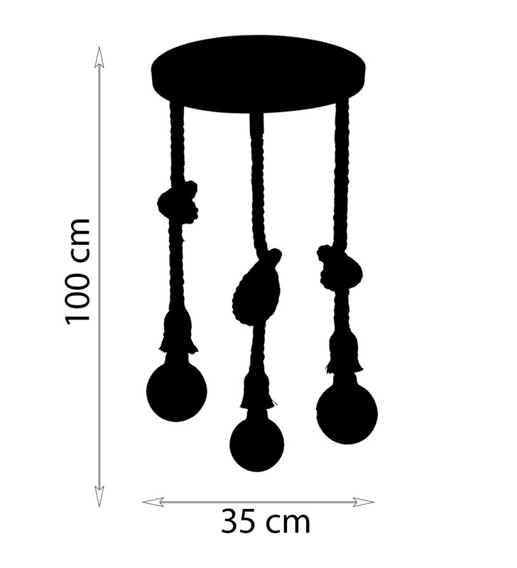 Luminaire de plafond Mila 100cm réglable métal noir et corde naturel  LED