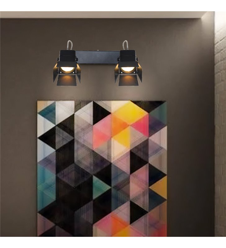 Réglette moderne Studio 2 ampoules métal noir compatible LED