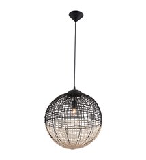 Suspension design Eros 130cm réglable métal noir et rotin LED