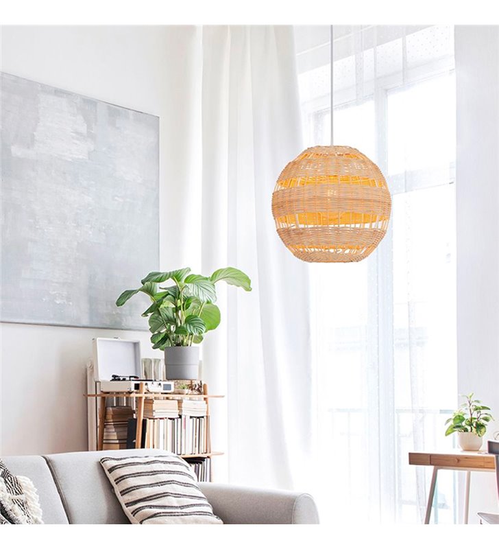 Suspension d'intérieur design Kali 130cm réglable rotin naturel compatible LED