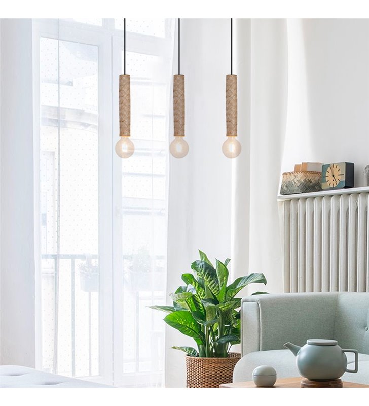 Suspension design Nala 132cm métal noir et bambou réglable LED