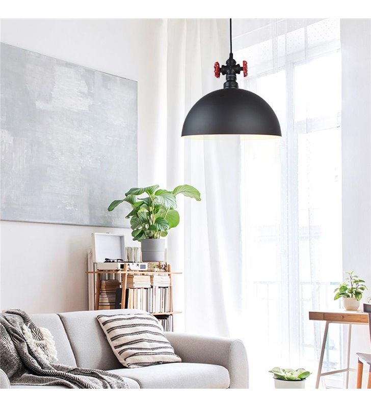Suspension d'intérieur design Robin 130cm réglable métal noir et rouge LED