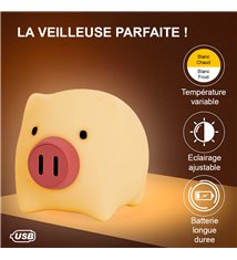 Veilleuse Piggy pour enfant tactile en silicone LED