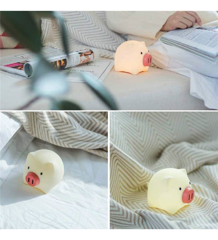Veilleuse Piggy pour enfant tactile en silicone LED