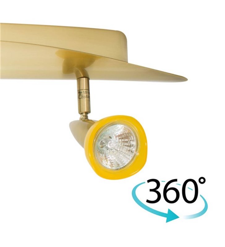 Luminaire Plafonnier Rampe laiton brossé 2 Lumières orientables 2 x 35 W diffuseurs jaune