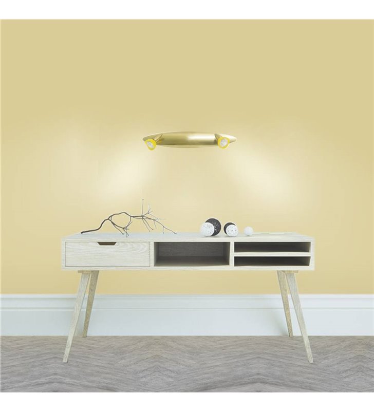 Luminaire Plafonnier Rampe laiton brossé 2 Lumières orientables 2 x 35 W diffuseurs jaune