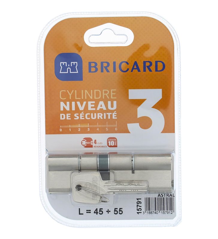 Cylindre de porte Bricard Astral 15791 débrayable 45+55 mm 4 clés sécurité 3