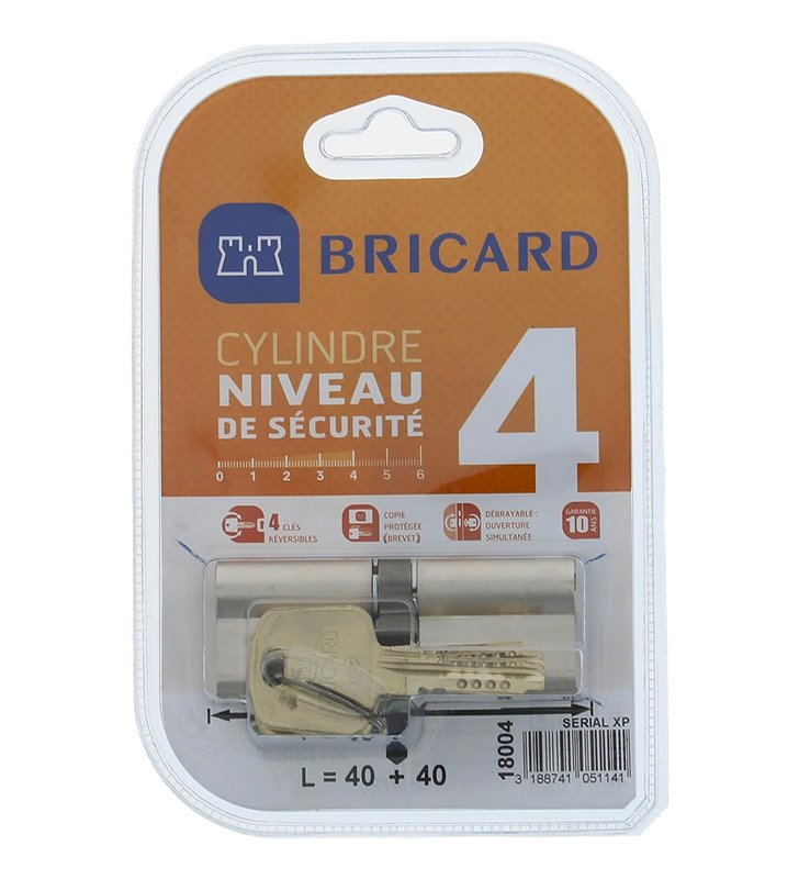 Cylindre de porte Bricard Serial XP 18004 40+40mm double entrée haute sécurité