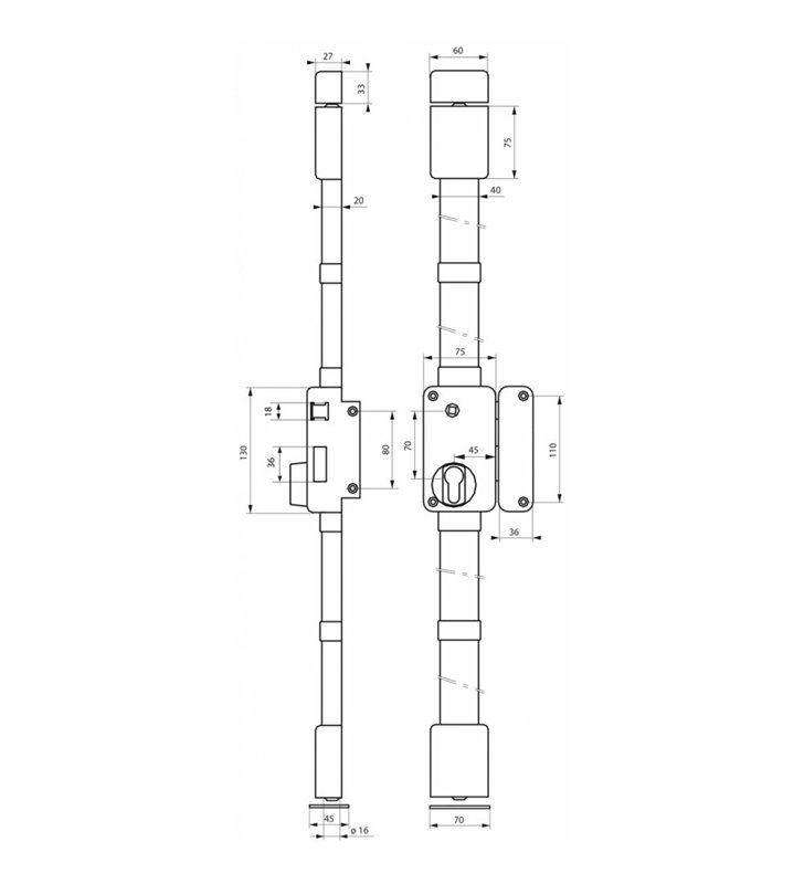 Serrure de porte Droite 3 points verticale Vachette 8800 A2P