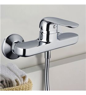 Robinet de salle de bain mitigeur douche chromé avec poignée en métal