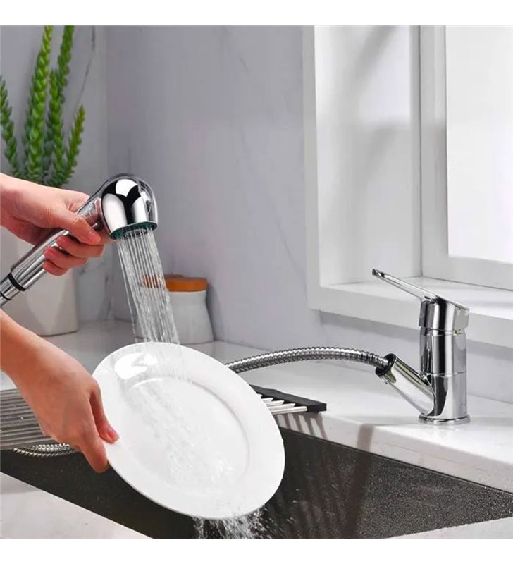 Robinet de cuisine mitigeur évier chromé avec douchette extractible