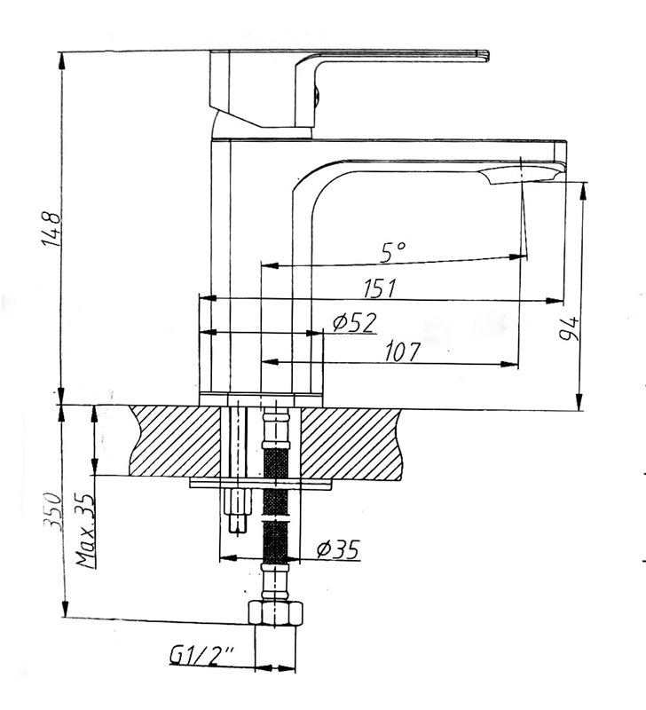 Robinet de salle de bain et WC mitigeur lavabo chromé avec vidage