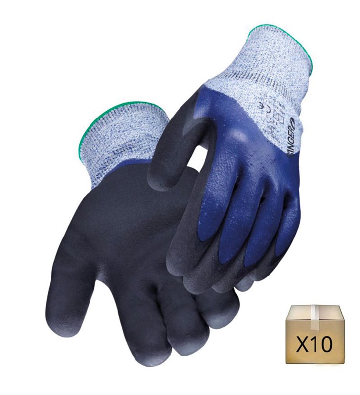 Lot de 10 gants de sécurité en PE Nitrile anti coupure Gripcut EN388 EN407