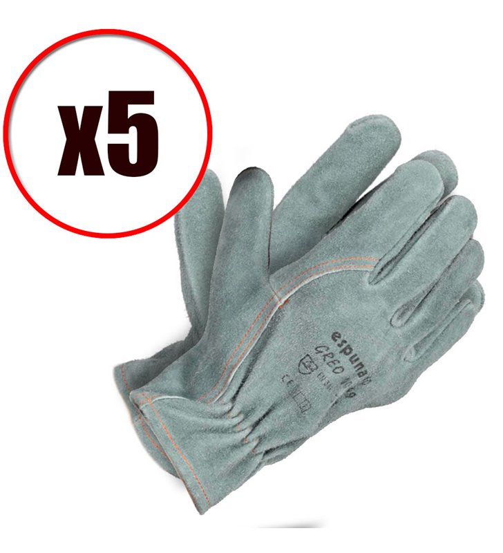 Lot de 5 gants de travail cuir bovin pour milieu humide Greo EN388
