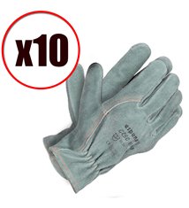 Lot de 10 paires de gants de travail cuir bovin hydrofuge Greo EN388