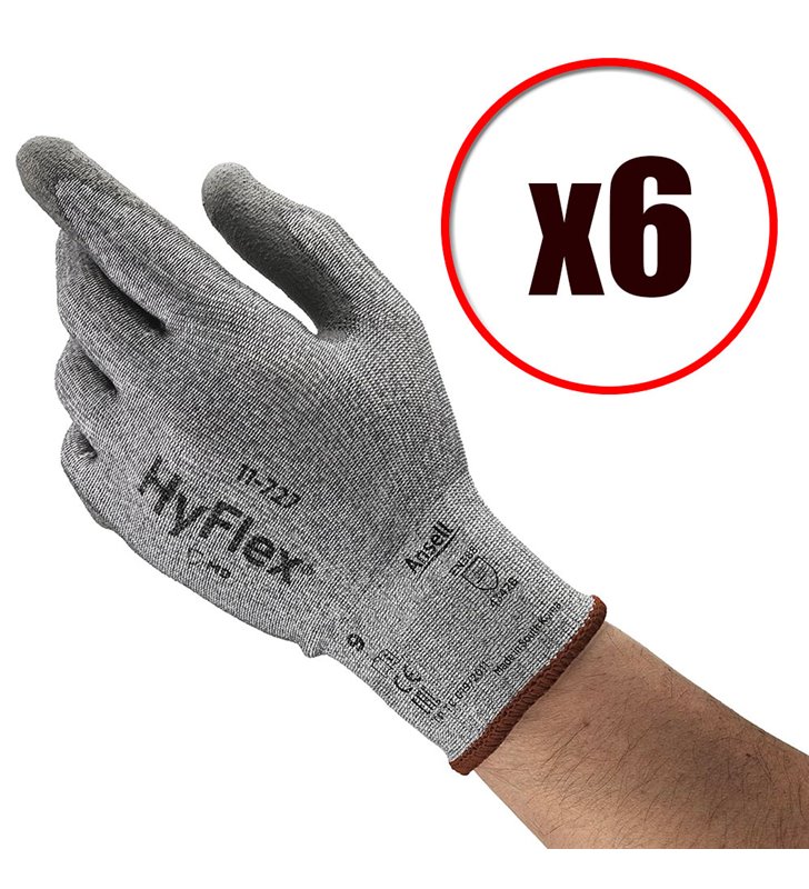Lot de 6 gants de travail en PU tricot Hyflex 11-727 EN388