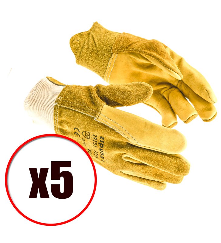 Lot de 5 gants de travail et manutention cuir fleur de bovin EN388