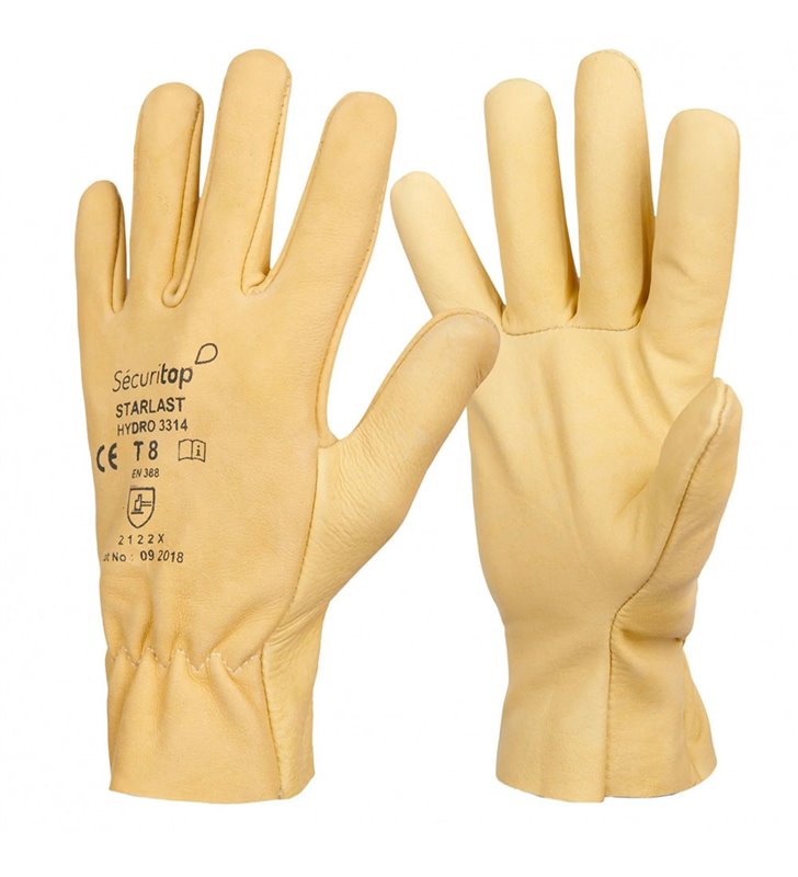Lot de 10 gants de travail hydrofuge cuir bovin Starlast EN388 EN420
