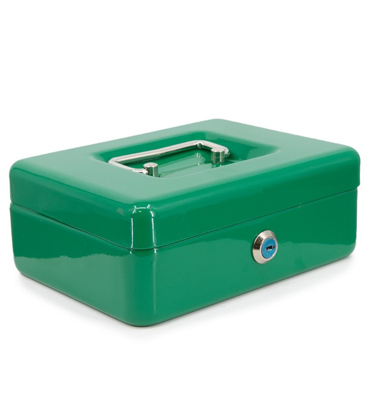 Caisse à monnaie verte en acier avec poignée monnayeur à serrure