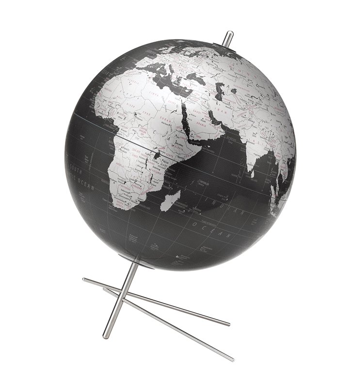 Globe terrestre décoratif 30 cm carte Monde Design Noir et Gris