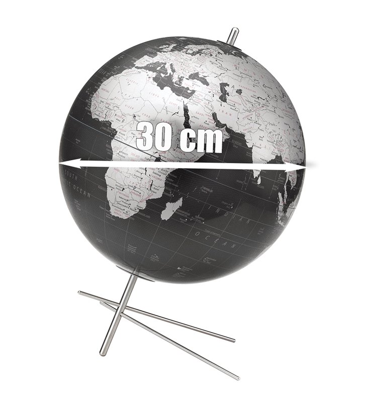Globe terrestre décoratif 30 cm carte Monde Design Noir et Gris