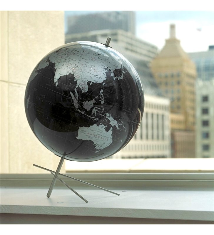 Globe terrestre décoratif 30 cm carte Monde Design Noir et Gris