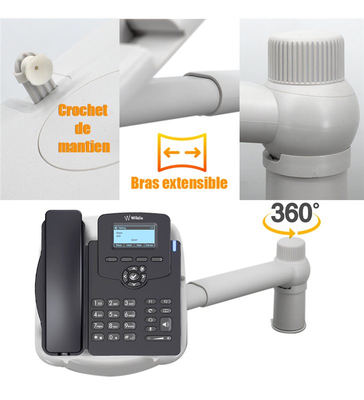 Support pour téléphone fixe avec bras rotatif 360 degrés
