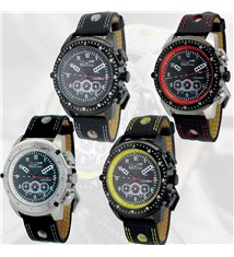 Montre sport homme analogique à quartz bracelet cuir étanche chronographe GTO RACER