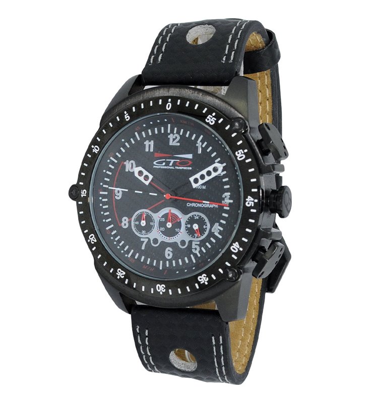 Montre sport homme analogique à quartz bracelet cuir étanche chronographe GTO RACER