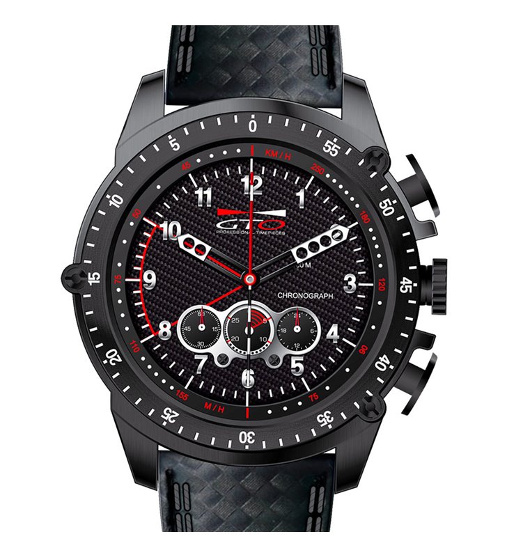 Montre sport homme analogique à quartz bracelet cuir étanche chronographe GTO RACER