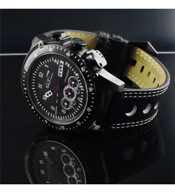 Montre sport homme analogique à quartz bracelet cuir étanche chronographe GTO RACER