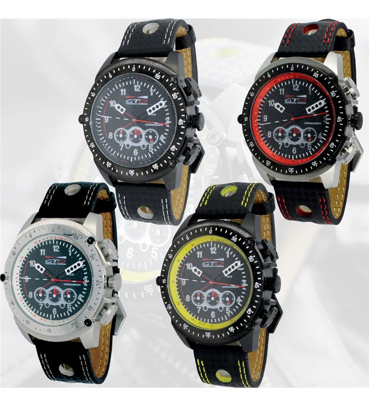Montre sport homme analogique à quartz bracelet cuir étanche chronographe GTO RACER