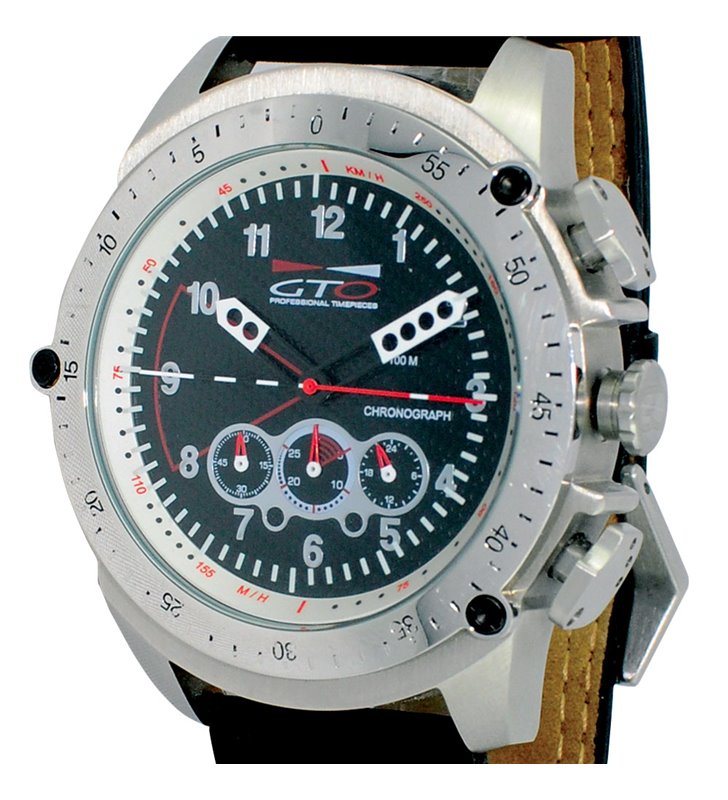 Montre sport homme analogique à quartz bracelet cuir étanche chronographe GTO RACER